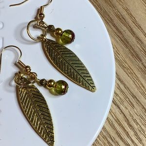Gold & Chartreuse Leaf Earrings.